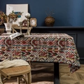 Ethnic geometric jacquard tablecloth in colorful bohemian style with thick woven texture - Round 150 / Colorful Badge with Pom-poms