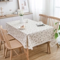 Linen table cloth with dark floral print and white lace trim in rustic style - 100*140cm / Gray Dandelion Lace Edge