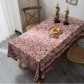 Rectangle tablecloth with vintage red background and white floral cotton linen patterns - Orange Bird Without Lace / 100*140cm