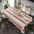 Japanese style linen cotton rectangular tablecloth with red stripes on light beige fabric - 150x213cm / Red Stripes