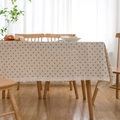Off-white cotton linen tablecloth with black daisy print and lace fringe edges - 100*140cm / Coffee Daisy Crochet Edge