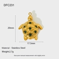 Detail of a golden sea turtle charm with 6 green gems and product size measurements - Turtle Shape(DFC231)