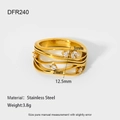 Vue détaillée de la bague multicouche en acier doré 18 carats avec pierres de zircon - US 6 / Style Enveloppant Multi-Couches (DFR240)