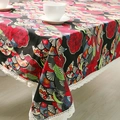 Black rectangular tablecloth featuring red floral patterns and white lace trim edges - 100*140cm / Red Fan (Lace Edge)