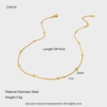 Detail view of gold stainless steel bead chain necklace with 38+5cm length measurements - Station Bead Chain Style (CH010)