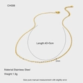 Detail of 2mm gold plated stainless steel cable chain necklace with size dimensions - Classic O-Chain Style (CH006)