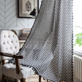 American retro curtain featuring black and white geometric triangles with tassel edge detail - 150x220cm / Black Triangle Pattern (Hook)