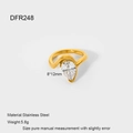 Detailed view of an 18K gold plated ring featuring a large 8x12mm pear-shaped zircon stone - Streamline Asymmetric Pear Main Stone Style (DFR248)