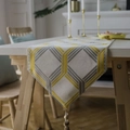 Modern geometric yellow and grey table runner with elegant fringe tassels for dining decor - 35*140cm / Light Yellow Square Jacquard With Tassels