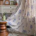 Cortina rústica crema con flores azules y flecos para cocina y ventanas de mirador - Patrón de Abeja Pequeña Azul/Bolsillo para Barra / 150*260