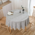 Nappe ronde en lin à carreaux gris et blanc de style scandinave pour tables à manger - 150cm Rond / Gris Fleur Gland