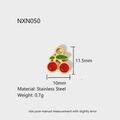 Macro detail of cherry charm in stainless steel with red enamel and dimensions info - Cherry Shape (NXC050)