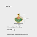 Macro view of a 14mm fan-shaped stainless steel pendant with green and pink enamel - Fan Shape Style (NXC017)