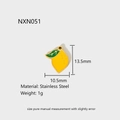 Detail view of lemon fruit charm in yellow enamel stainless steel with size dimensions - Lemon Shape (NXC051)