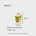 Detail view of yellow stainless steel coffee cup charm with green and white accents - Coffee Cup Style (NXC016)