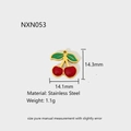 Detailed specs of cherry charm with stainless steel material and 14.1mm dimensions - Cherry Shape (NXC053)