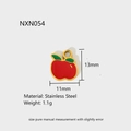 Detail view of apple charm with 13mm by 11mm dimensions and stainless steel material info - Apple Shape (NXC054)