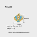 Detail view of gold-plated stainless steel shell pendant with blue enamel and pearls - Shell Pearl Style (NXC033)