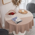 Round tablecloth with camel beige geometric pattern and decorative tassel fringe finish - 150cm Round / Large Coffee Wave Center With Tassels