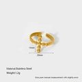 Detail showing 18K gold plated stainless steel cross ring dimensions and material specs - Cross Style (DFR303)