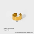 Detailed macro view of 18K gold-plated stainless steel leaf ring with hammered texture - Wide Hammered Texture Style (DFR311)