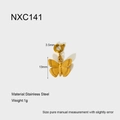 Detailed view of 18k gold plated stainless steel butterfly charm with 3.5mm spring clasp - Gold Textured Butterfly Pendant (NXC141)