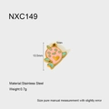 Detail of pink and teal narwhal stainless steel pendant with heart and size markings - Pink Cartoon Narwhal (NXC149)