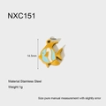 Detail view of 14.5mm stainless steel tropical fish pendant with light blue enamel stripes - Gold Striped Tropical Fish (NXC151)