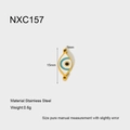 Macro view of stainless steel evil eye pendant with 15mm height and dimensions details - Evil Eye Connector (NXC157)