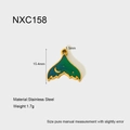 Detail of mermaid tail pendant with blue gradient oil drip and gold stainless steel edge - Green-Blue Gradient Mermaid Tail (NXC158)