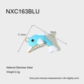Detail showing dolphin pendant measurements 11.2x18mm in blue enamel and gold finish - Blue Dolphin (NXC163BLU)