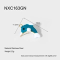 Detailed macro view of 18K gold plated stainless steel dolphin pendant with blue enamel - Green Dolphin (NXC163GN)