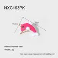Macro detail of a 2.2g gold-plated dolphin pendant with pink and white enamel finish - Pink Dolphin (NXC163PK)