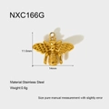 Detail view of small golden honey bee pendant in stainless steel with dimensions - Gold Bee (NXC166G)