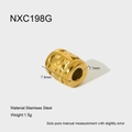 Détail macro d'une perle intercalaire en acier plaqué or 18K avec les dimensions - Perle d'Espacement Dorée à Texture Géométrique (NXC198G)