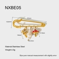 Detail of 18K gold-plated safety pin with pearl, coconut tree, and mushroom charms - Coconut Tree Pearl Mushroom Style (NXBE05)