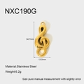 Détail d'un pendentif clé de sol en acier inoxydable doré avec dimensions de 34,7 mm - Forme de Clé de Sol (NXC190G)