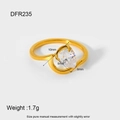 Detail view showing 1.7g weight and 10x8mm pear cut zircon on 18K gold plated ring - Irregular Pear Main Stone Style (DFR235)