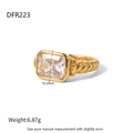 Detail of 18K gold croissant ring featuring a rectangular zircon stone and twisted texture - US 6 / Rectangle Main Stone Twist Style (DFR223)