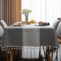 Mantel gris estilo lino con patrón de espiga y borlas decorativas para mesa rectangular - 140*140 / Gris