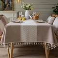 Mantel jacquard gris de estilo americano con patrón de ondas y borlas para mesa de comedor - 140*140 / café
