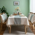 Mantel de jacquard gris de estilo americano con patrón de ondas y borlas crema - 140*140 / Verde