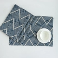 Navy blue and white woven placemat with geometric herringbone pattern for dining table decor - Navy Blue / 32x45cm