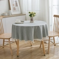 Minimalist light grey round tablecloth with decorative tassel edges for dining room - 150cm / Grey with Beige Tassels
