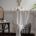 Vintage cream lace table runner with pleated texture and hollow floral borders - 35*140cm / White Pleated Lace (Wrinkle Lace Table Runner)