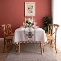 Elegant beige embroidered tablecloth with tassels and classic geometric patterns - 140*180cm / Chinese Knot Coffee With Fringe