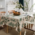 Nappe rectangulaire en coton et lin avec motif de pins et oiseaux sur fond beige - Pomme de Pin Verte Sans Dentelle / 140*220cm