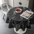 Modern black marble print round tablecloth for minimalist home dining room decor - Round 150cm / Black Marble No Lace