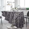 Bohemian round tablecloth with grey and white geometric ethnic patterns for dining room - Round 150cm / Carpet Geometry (No Fringe)
