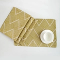 Set of four ginger yellow and cream white geometric herringbone textured placemats - Yellow / 32x45cm